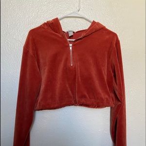 Cropped Velvet half zip hoodie